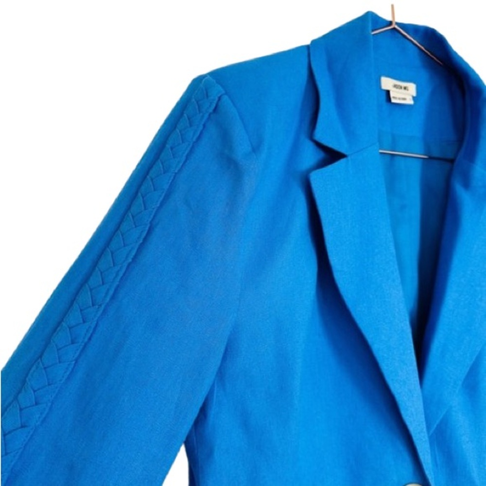NWT Designer Jason Wu Cropped Linen Blazer, Blue, Medium - Picture 11 of 13